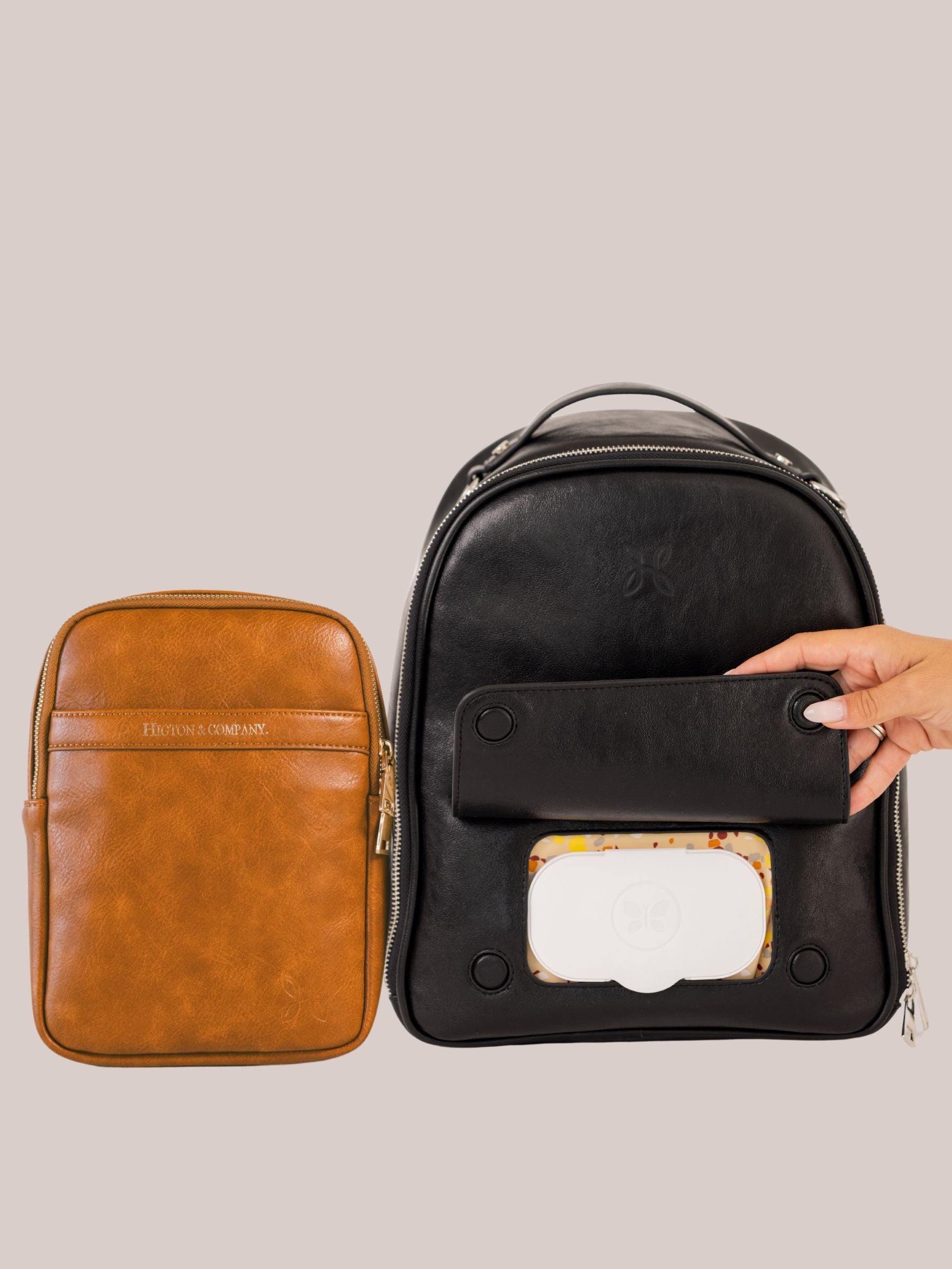 Mae Bag + Mini Mae Bundle | Brown Mae + Mauve Mini Mae | Diaper Bag Backpack Set Mom Bundle