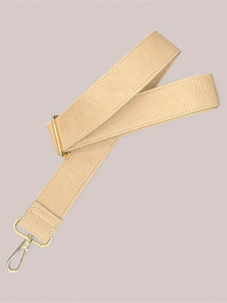 Pair of Mauve leather straps with gold hardware that match the Mauve Mini Mae